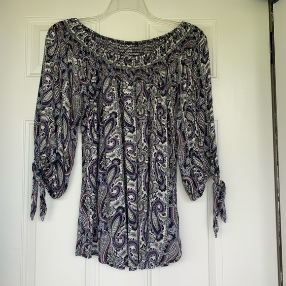 Westport Tops - Westport Boho Paisley Top Blouse Tie Sleeves 1X